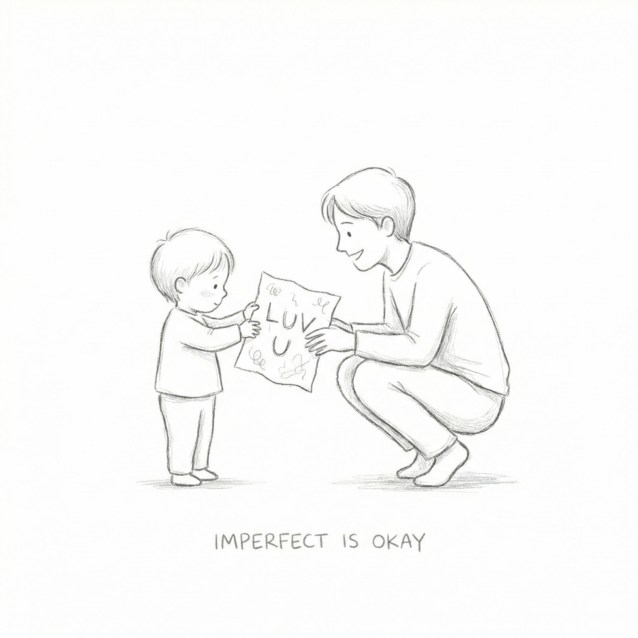 Child giving a LUV U card to parent sketch