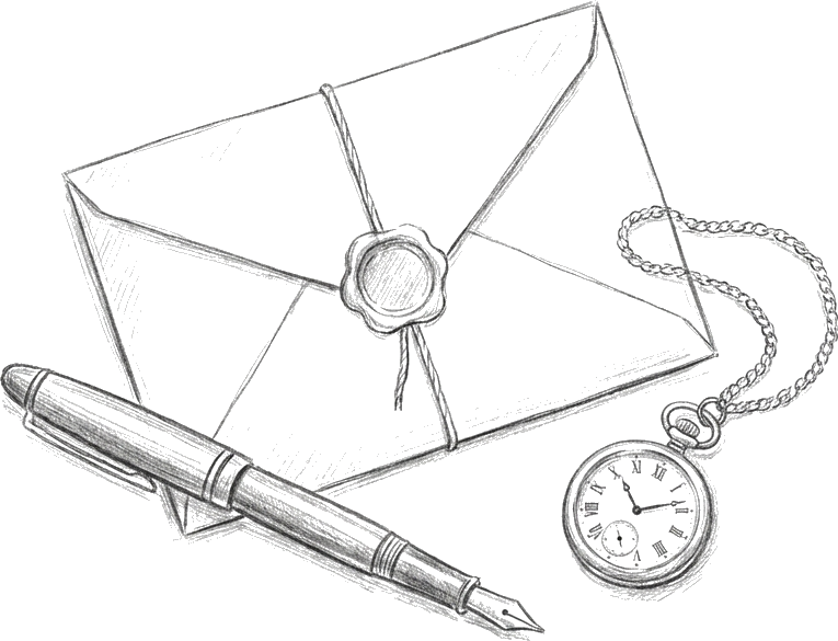 Letter envelope and pocket watch sketch