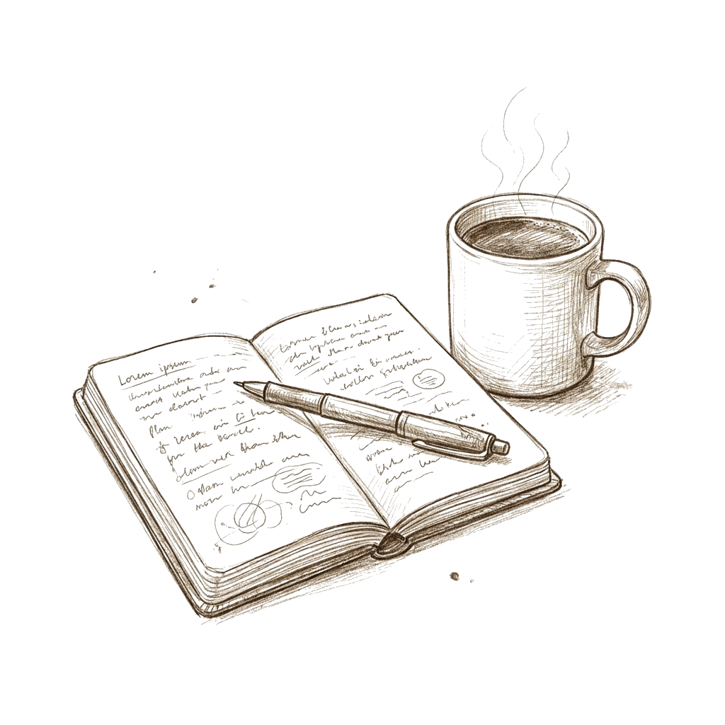 Notebook and coffee sketch