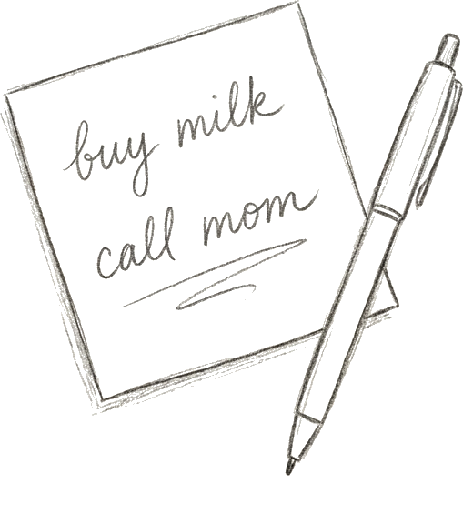 Sticky note and pen sketch